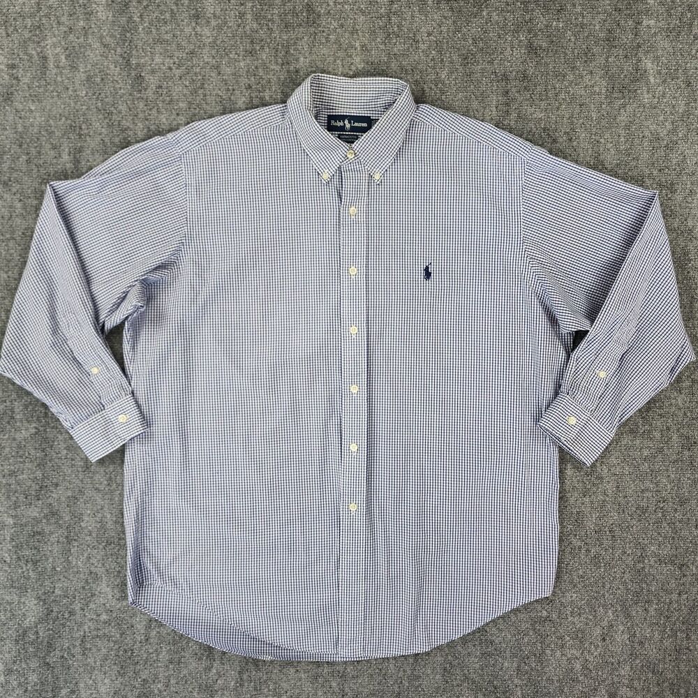 Ralph Lauren Blue and White Checkered Casual Button Down Shirt